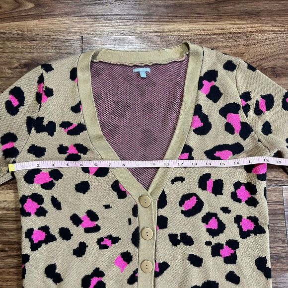 Charlotte Russe Cheetah Leopard Print Cardigan Sweater Button Up Sz M Tan Pink - Picture 5 of 9